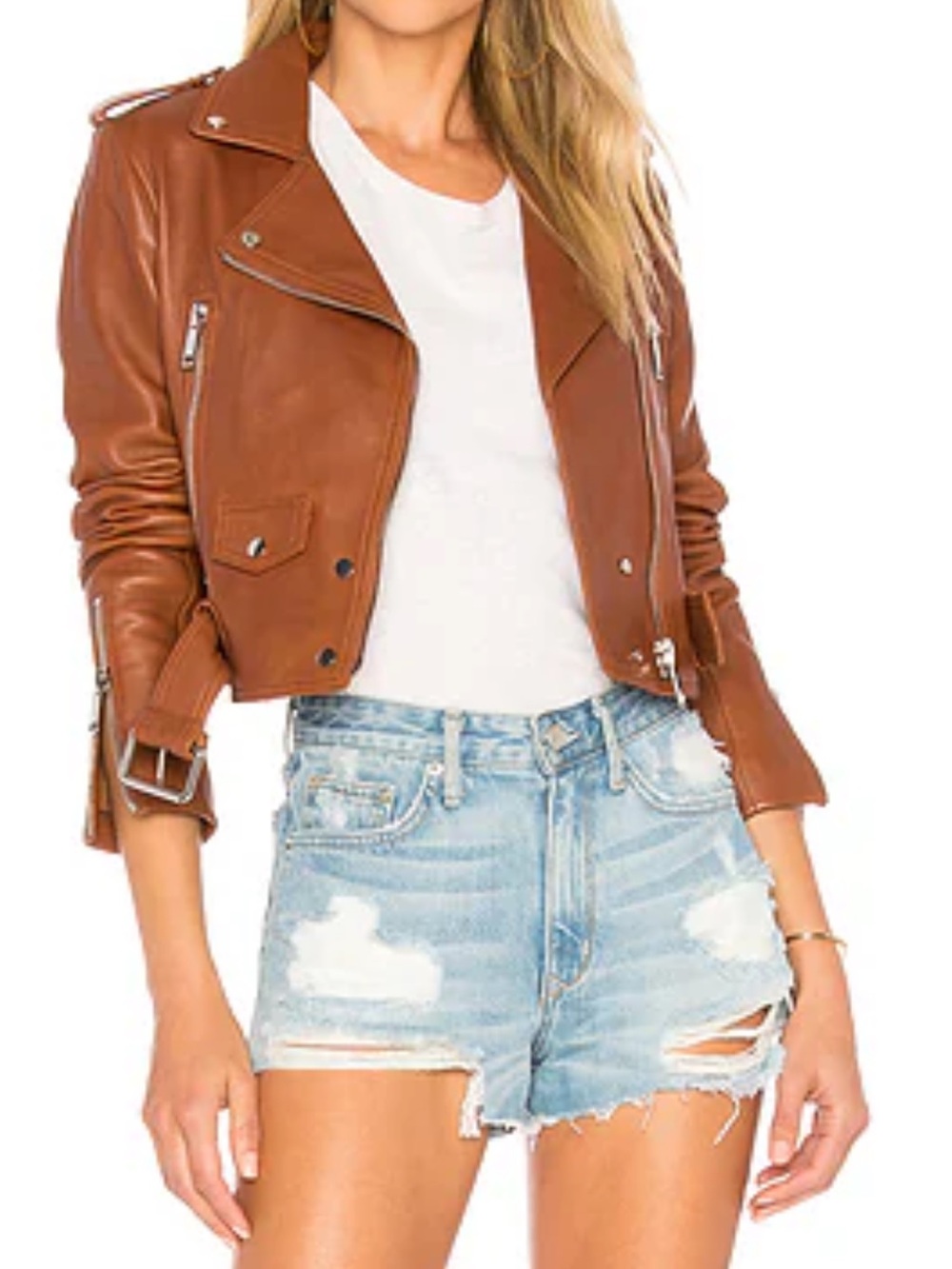 NWT LTH JKT MYA CROPPED LEATHER BELTED MOTO JACKET SIZE M